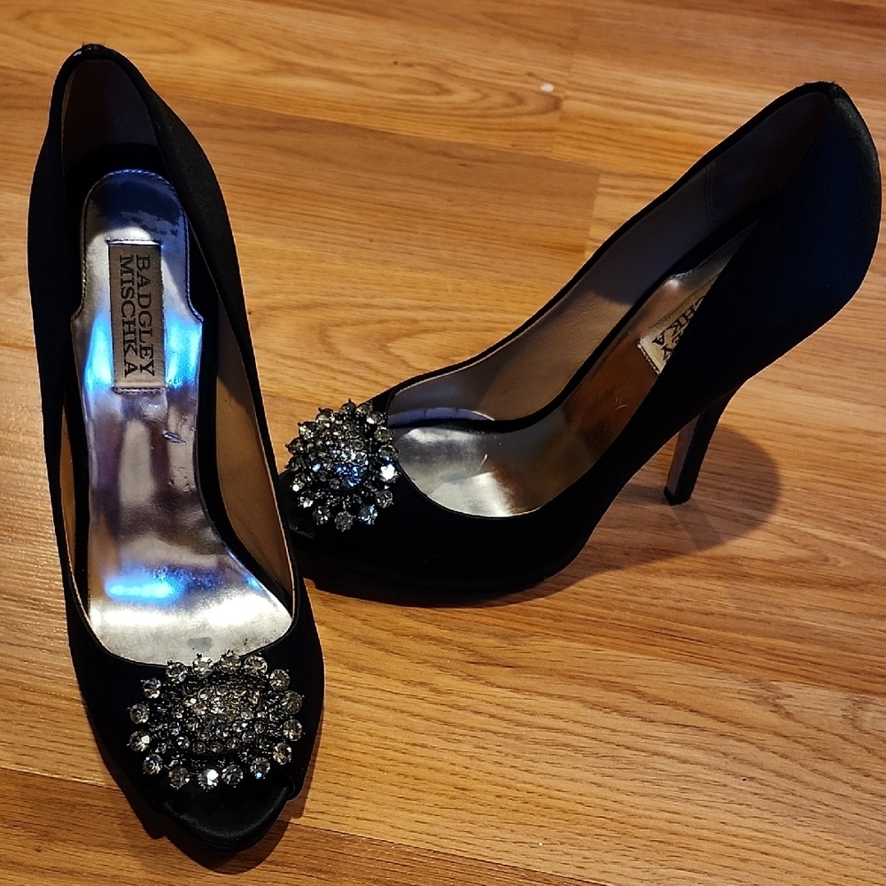 Badgley Mischka Black Heels with Sparkling Embellishments